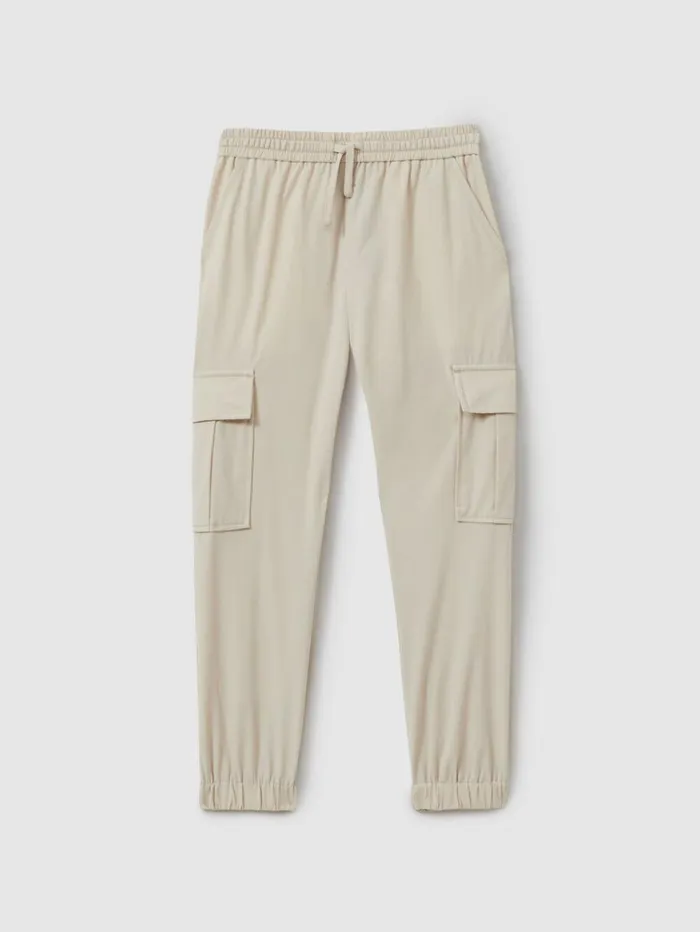 Reiss Trousers Children 39 Yrs Technical Drawstring Cuffed Cargo Trousers In Stone Reiss Trousers Children 39 Yrs Technical Drawstring Cuffed Cargo Trousers In Stone