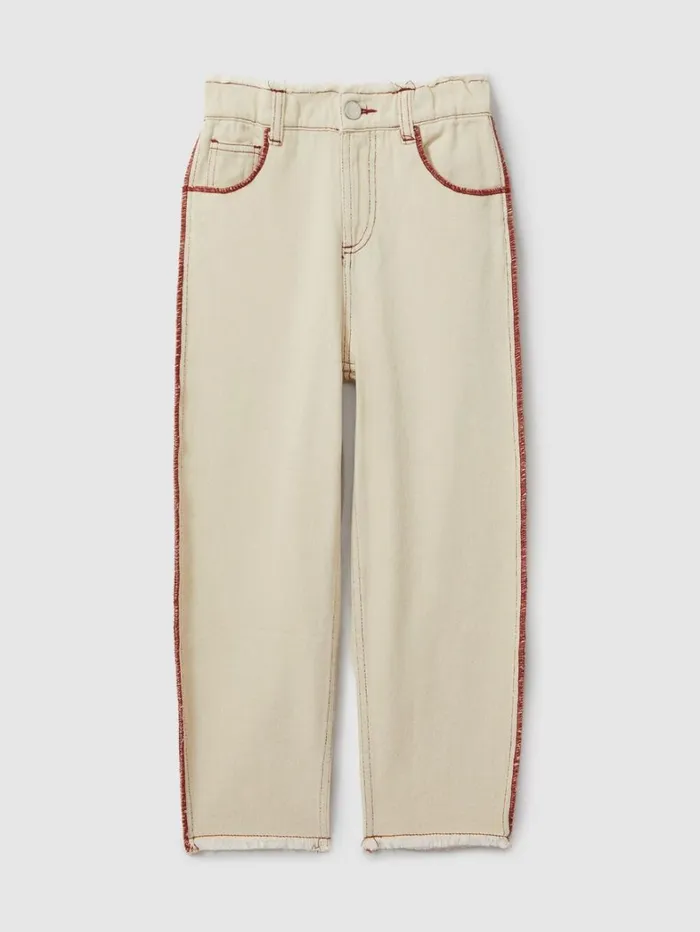 Reiss Trousers Children 49 Yrs Contrast Stitch Frayed Hem Jeans In Ecru Reiss Trousers Children 49 Yrs Contrast Stitch Frayed Hem Jeans In Ecru