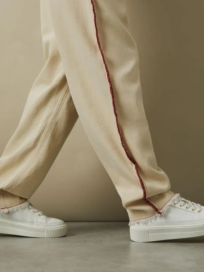 Reiss Trousers Children 49 Yrs Contrast Stitch Frayed Hem Jeans In Ecru Reiss Trousers Children 49 Yrs Contrast Stitch Frayed Hem Jeans In Ecru
