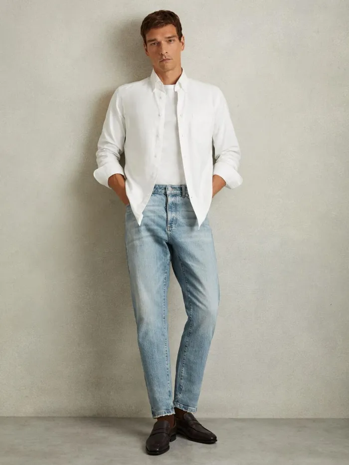 Reiss Trousers Men CottonStretch RelaxedFit Cropped Jeans In Light Blue Wash