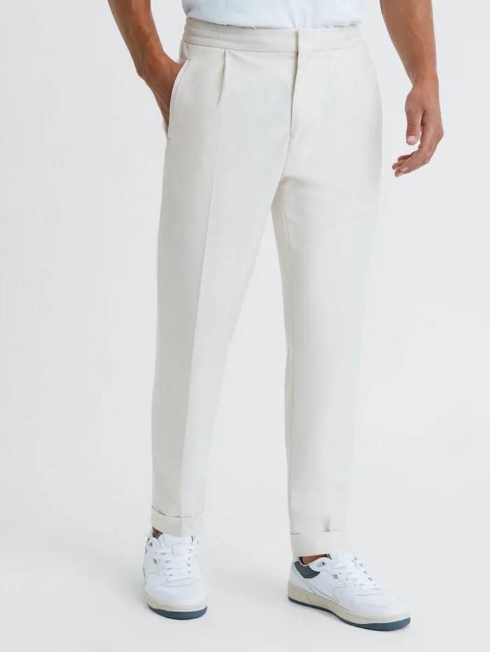 Reiss Trousers Men Relaxed Drawstring Trousers With TurnUps In Ecru
