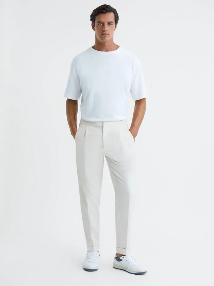 Reiss Trousers Men Relaxed Drawstring Trousers With TurnUps In Ecru Reiss Trousers Men Relaxed Drawstring Trousers With TurnUps In Ecru