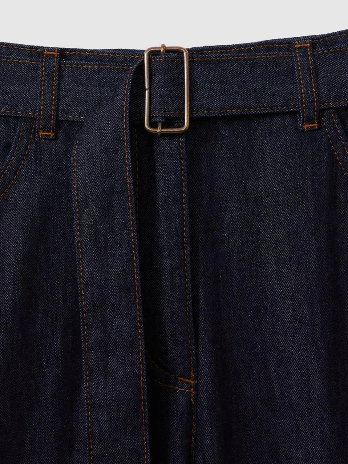 Reiss Trousers Women Petite Belted Wide Leg Jeans In Dark Blue Reiss Trousers Women Petite Belted Wide Leg Jeans In Dark Blue
