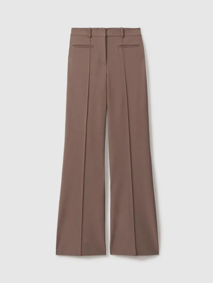 Reiss Trousers Women Petite High Rise Flared Trousers In Mink Neutral Reiss Trousers Women Petite High Rise Flared Trousers In Mink Neutral