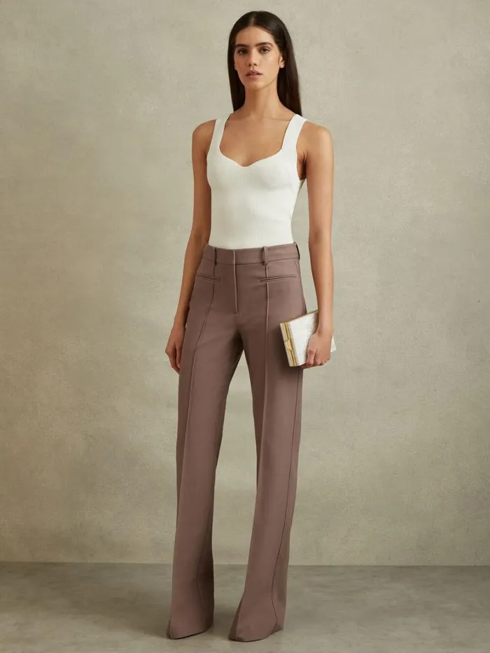 Reiss Trousers Women Petite High Rise Flared Trousers In Mink Neutral Reiss Trousers Women Petite High Rise Flared Trousers In Mink Neutral
