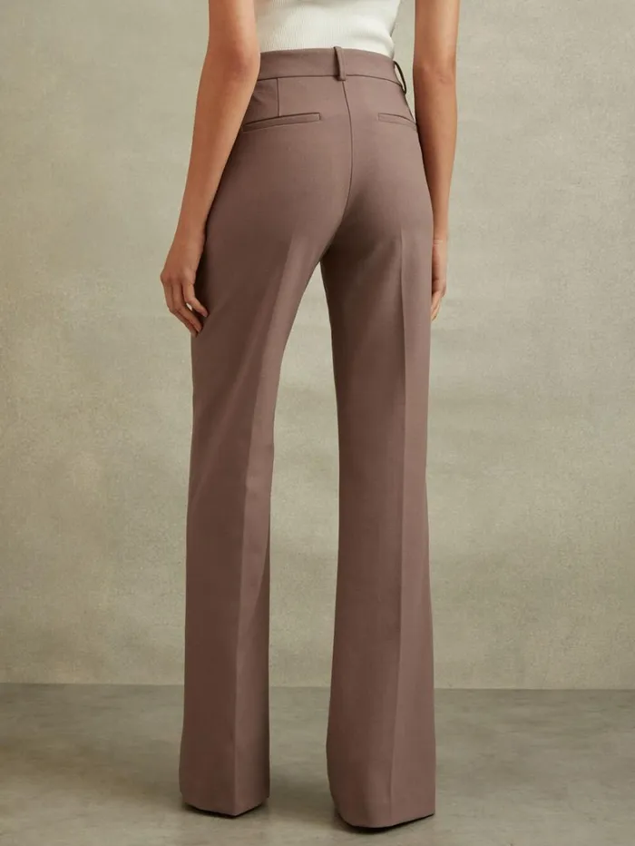 Reiss Trousers Women Petite High Rise Flared Trousers In Mink Neutral Reiss Trousers Women Petite High Rise Flared Trousers In Mink Neutral