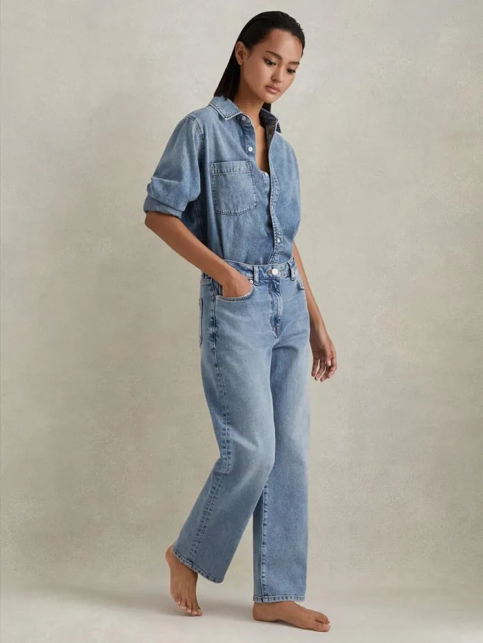 Reiss Trousers Women Petite Mid Rise Straight Leg Jeans In Light Blue Reiss Trousers Women Petite Mid Rise Straight Leg Jeans In Light Blue