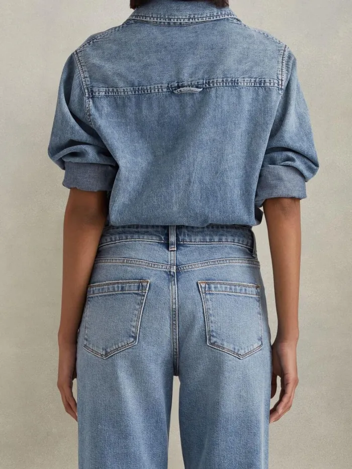 Reiss Trousers Women Petite Mid Rise Straight Leg Jeans In Light Blue Reiss Trousers Women Petite Mid Rise Straight Leg Jeans In Light Blue
