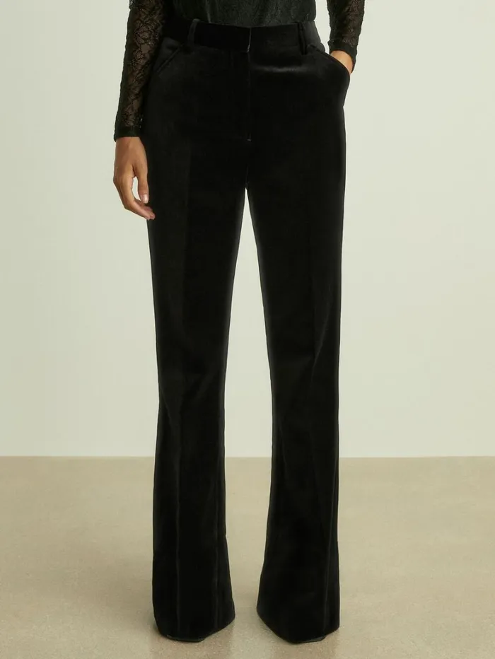 Reiss Trousers Women Petite Velvet Flared Suit Trousers In Black