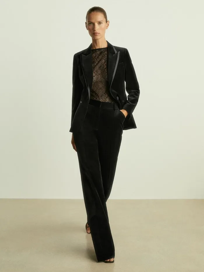 Reiss Trousers Women Petite Velvet Flared Suit Trousers In Black Reiss Trousers Women Petite Velvet Flared Suit Trousers In Black