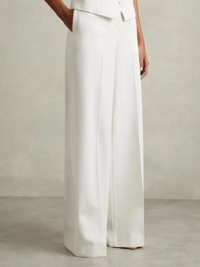 Reiss Trousers Women Petite Wool Blend Wide Leg Tux Trousers In White Reiss Trousers Women Petite Wool Blend Wide Leg Tux Trousers In White