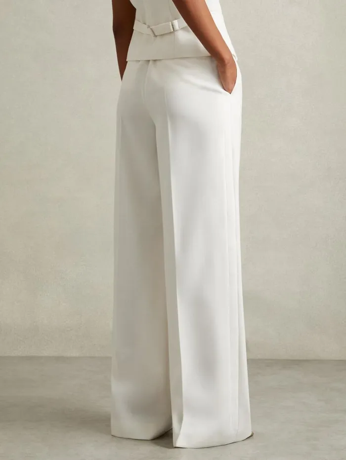 Reiss Trousers Women Petite Wool Blend Wide Leg Tux Trousers In White Reiss Trousers Women Petite Wool Blend Wide Leg Tux Trousers In White