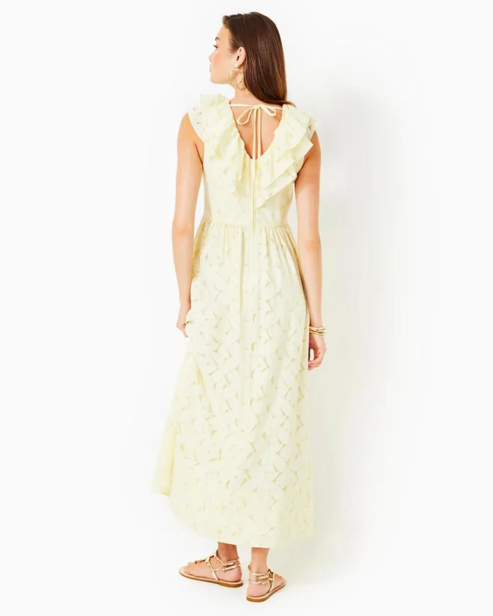 Ritamarie Ruffle Maxi Dress Pastel Finch Yellow Flora Faille Women Lilly Pulitzer Dresses Ritamarie Ruffle Maxi Dress Pastel Finch Yellow Flora Faille Women Lilly Pulitzer Dresses