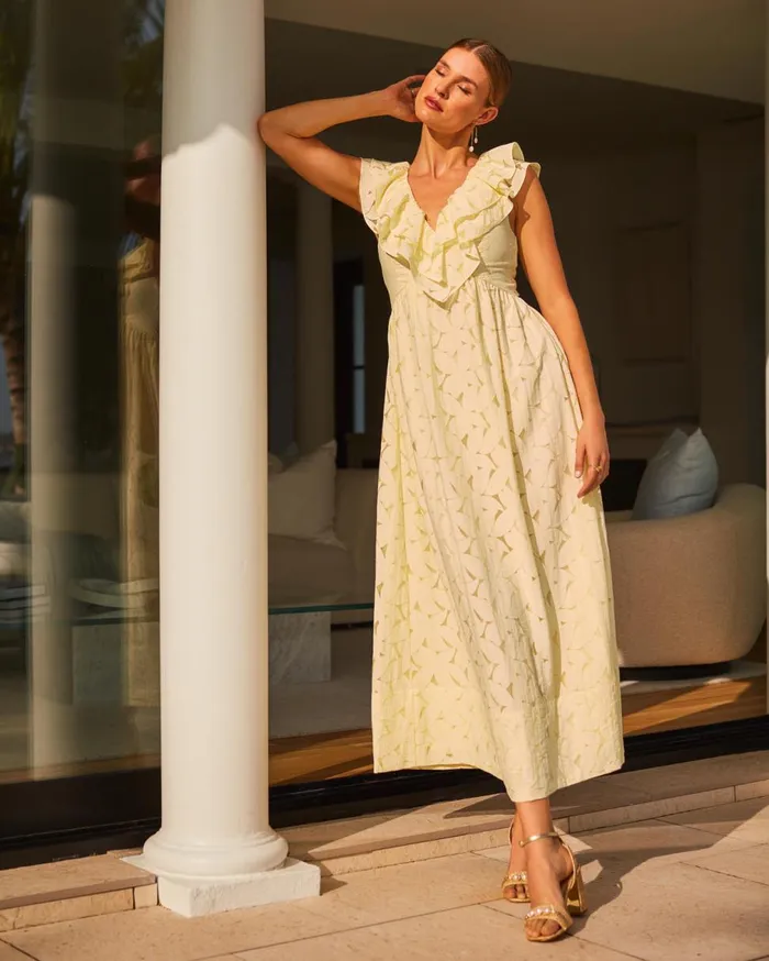 Ritamarie Ruffle Maxi Dress Pastel Finch Yellow Flora Faille Women Lilly Pulitzer Dresses Ritamarie Ruffle Maxi Dress Pastel Finch Yellow Flora Faille Women Lilly Pulitzer Dresses