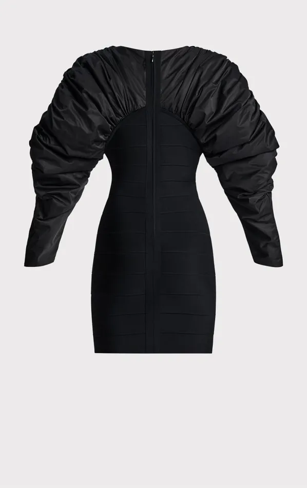 RUCHED NYLON MINI DRESS Black Women HERV LEGR Dresses RUCHED NYLON MINI DRESS Black Women HERV LEGR Dresses