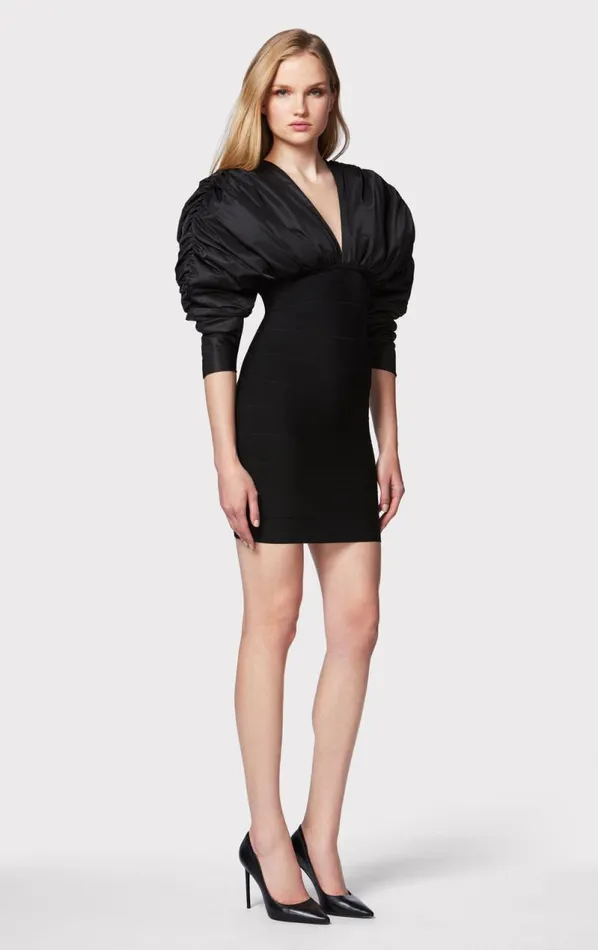 RUCHED NYLON MINI DRESS Black Women HERV LEGR Dresses RUCHED NYLON MINI DRESS Black Women HERV LEGR Dresses