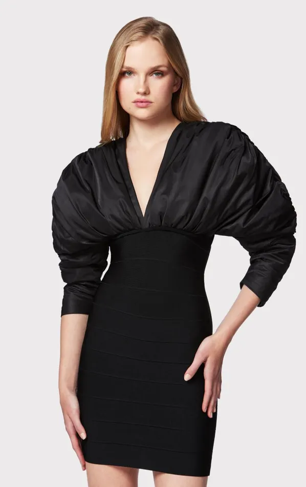 RUCHED NYLON MINI DRESS Black Women HERV LEGR Dresses RUCHED NYLON MINI DRESS Black Women HERV LEGR Dresses