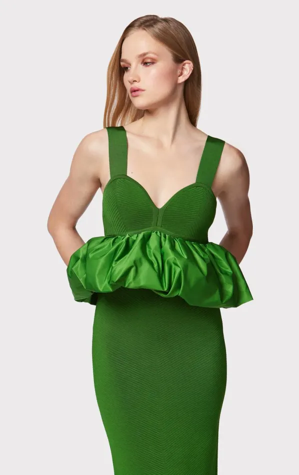 RUCHED NYLON PEPLUM GOWN Everglade Women HERV LEGR Dresses RUCHED NYLON PEPLUM GOWN Everglade Women HERV LEGR Dresses