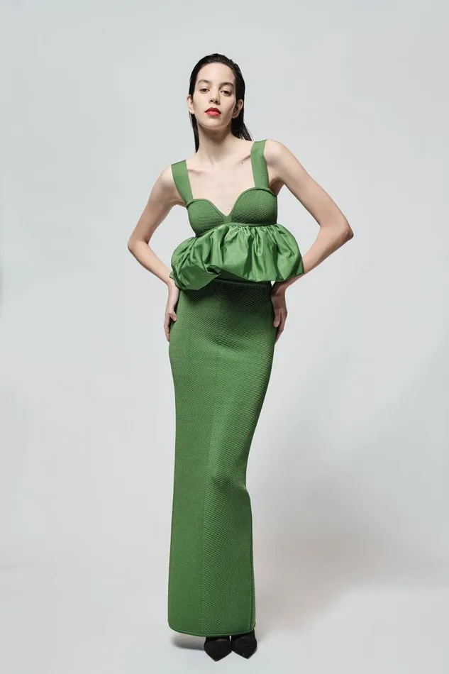 RUCHED NYLON PEPLUM GOWN Everglade Women HERV LEGR Dresses RUCHED NYLON PEPLUM GOWN Everglade Women HERV LEGR Dresses
