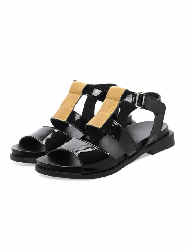 Sandals Woman Arche Makota Sandals Patent And Metallic Leather Multicolor Blackmetallic Yellowblackgold Sandals Woman Arche Makota Sandals Patent And Metallic Leather Multicolor Blackmetallic Yellowblackgold