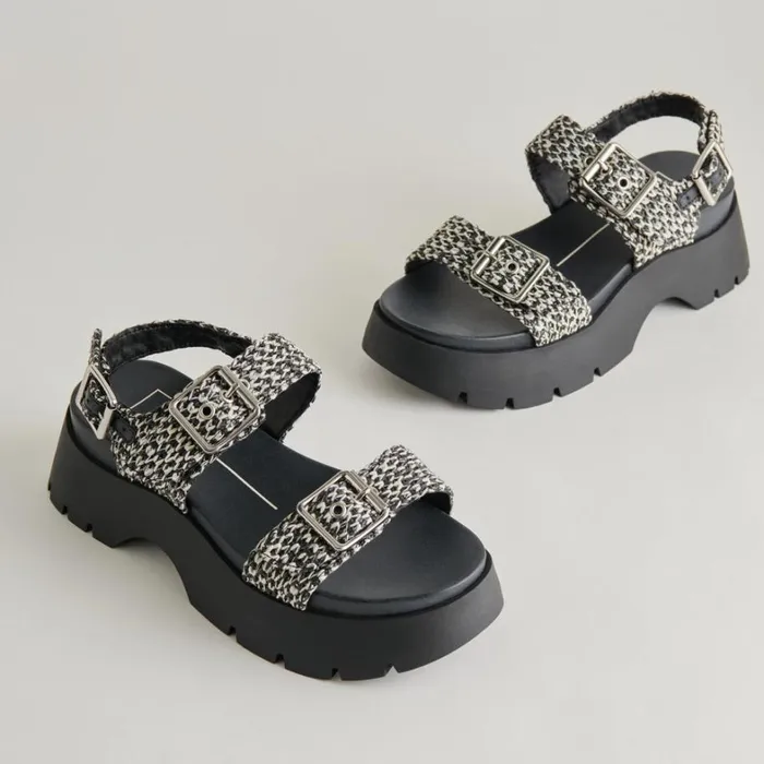 Sandals Women Dolce Vita Palda Sandals Black White Raffia