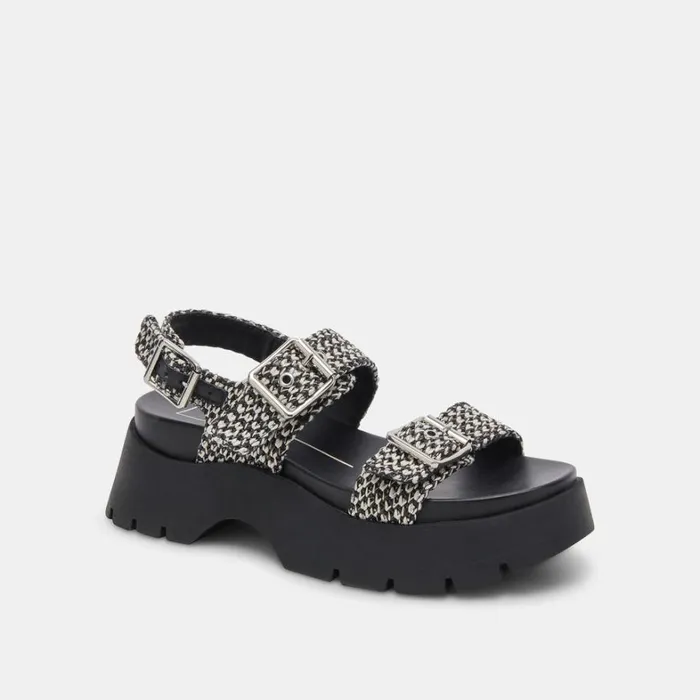 Sandals Women Dolce Vita Palda Sandals Black White Raffia