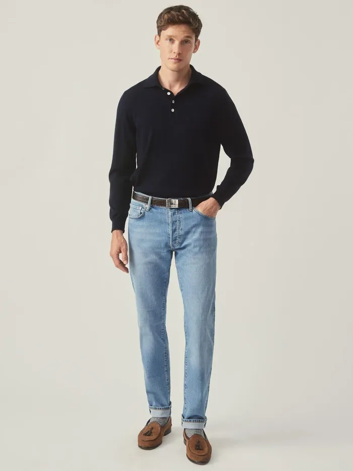 Savona Merino Wool and Silk Polo Sweater Dark Navy Men JMcLaughlin Sweaters Savona Merino Wool and Silk Polo Sweater Dark Navy Men JMcLaughlin Sweaters
