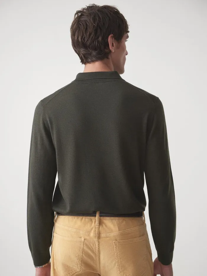 Savona Merino Wool and Silk Polo Sweater Olive Men JMcLaughlin Sweaters Savona Merino Wool and Silk Polo Sweater Olive Men JMcLaughlin Sweaters