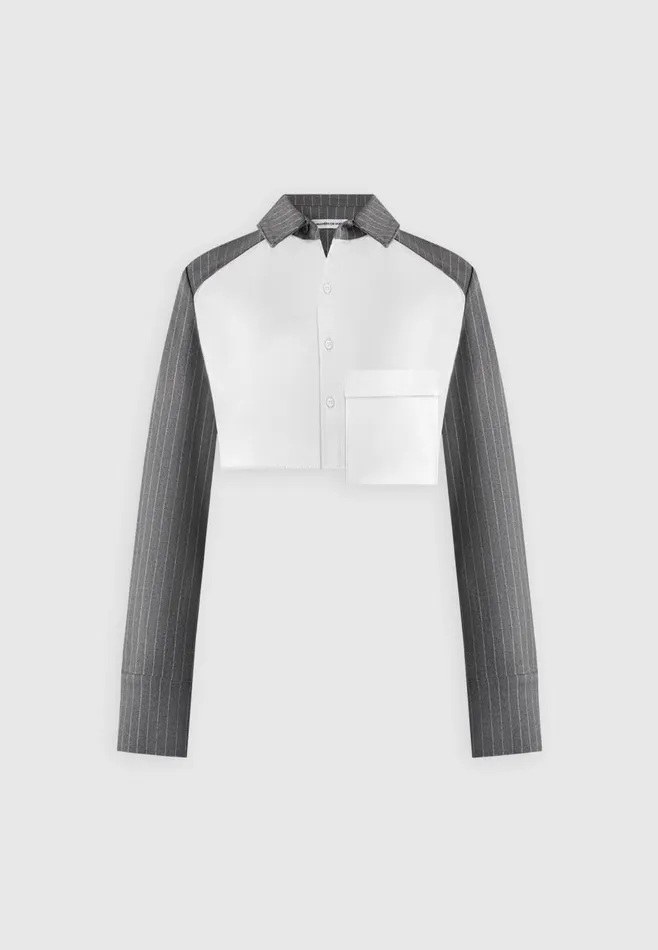 Shirts Women Manire De Voir Pinstripe Contrast Cropped Shirt Grey