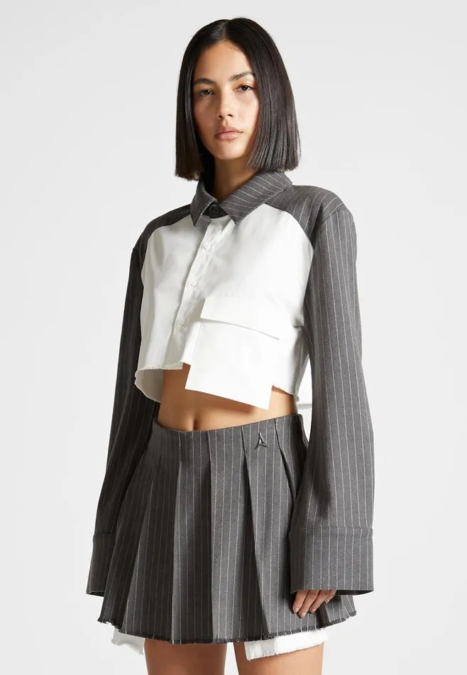 Shirts Women Manire De Voir Pinstripe Contrast Cropped Shirt Grey