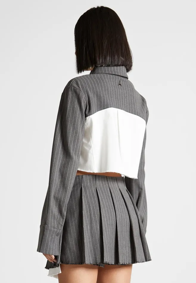 Shirts Women Manire De Voir Pinstripe Contrast Cropped Shirt Grey