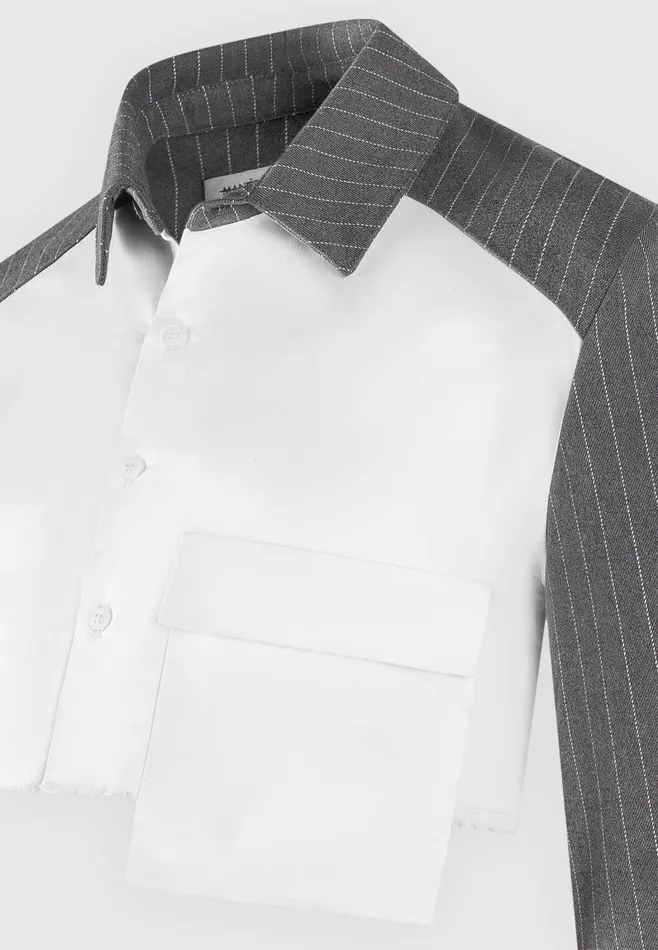 Shirts Women Manire De Voir Pinstripe Contrast Cropped Shirt Grey