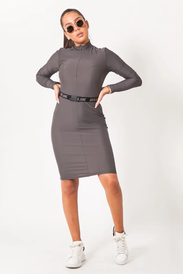 Sixth June Paris Dresses and Jumpsuits Long Sleeves Buckle Dress Dark Grey 8211 Women Sixth June Paris Dresses and Jumpsuits Long Sleeves Buckle Dress Dark Grey 8211 Women