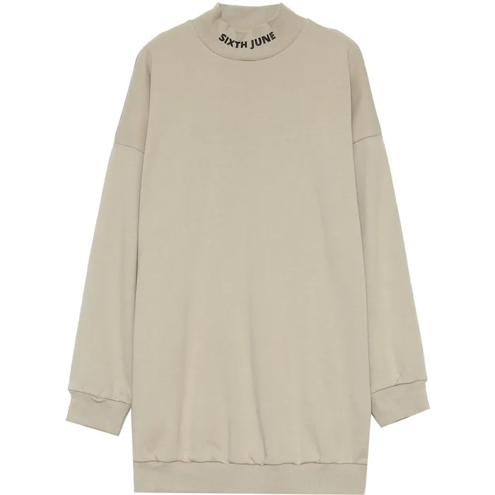 Sixth June Paris Dresses and Jumpsuits Ribbed Collar Logo Sweat Dress Curve Beige 8211 Women Sixth June Paris Dresses and Jumpsuits Ribbed Collar Logo Sweat Dress Curve Beige 8211 Women