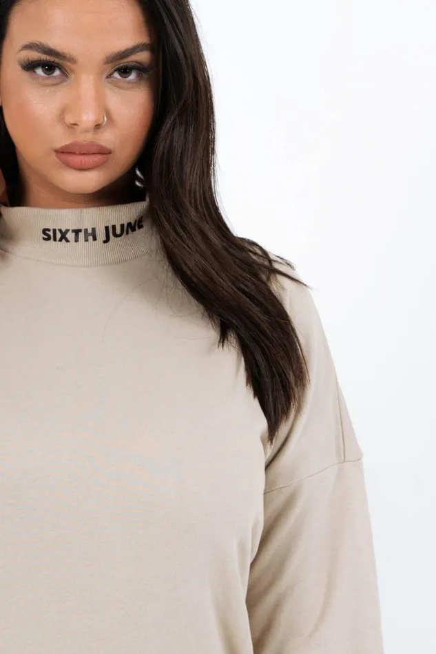 Sixth June Paris Dresses and Jumpsuits Ribbed Collar Logo Sweat Dress Curve Beige 8211 Women Sixth June Paris Dresses and Jumpsuits Ribbed Collar Logo Sweat Dress Curve Beige 8211 Women