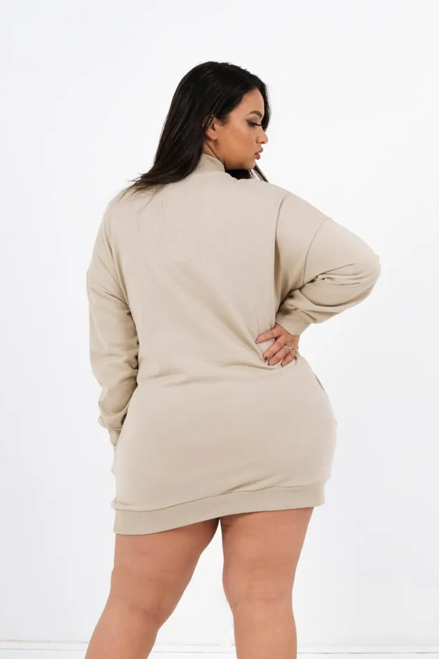 Sixth June Paris Dresses and Jumpsuits Ribbed Collar Logo Sweat Dress Curve Beige 8211 Women Sixth June Paris Dresses and Jumpsuits Ribbed Collar Logo Sweat Dress Curve Beige 8211 Women