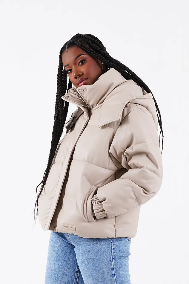 Sixth June Paris Outerwear Faux Leather Puffer Beige 8211 Women Sixth June Paris Outerwear Faux Leather Puffer Beige 8211 Women
