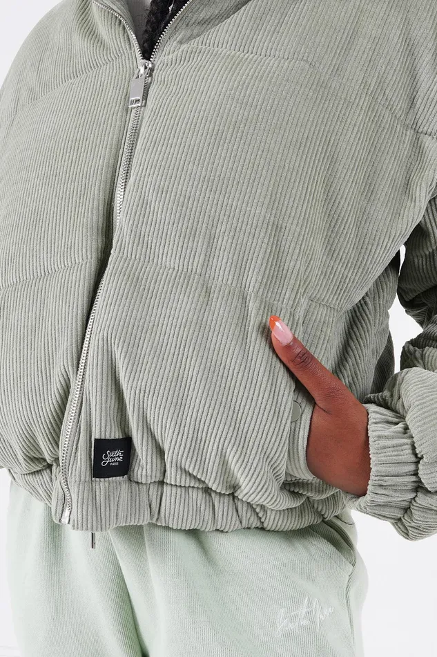 Sixth June Paris Outerwear Short Corduroy Puffer Green 8211 Women