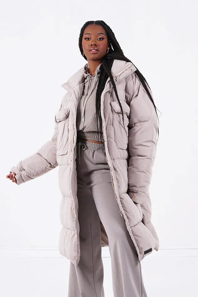 Sixth June Paris Outerwear Very Long Pockets Puffer Beige 8211 Women Sixth June Paris Outerwear Very Long Pockets Puffer Beige 8211 Women