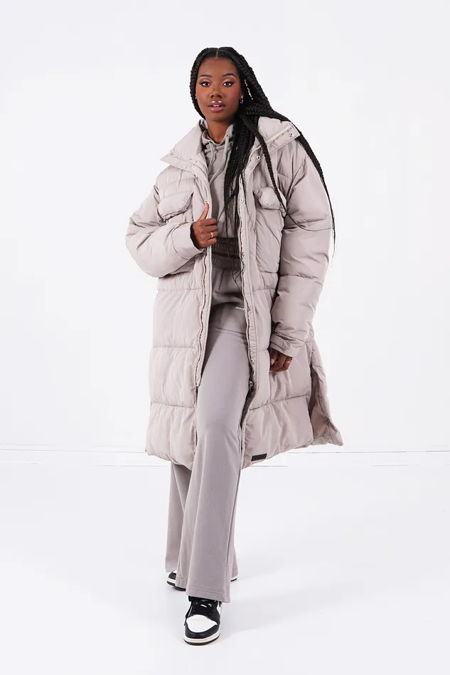 Sixth June Paris Outerwear Very Long Pockets Puffer Beige 8211 Women Sixth June Paris Outerwear Very Long Pockets Puffer Beige 8211 Women