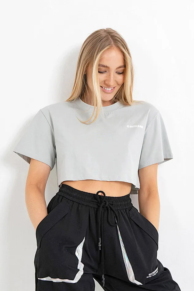 Sixth June Paris Tshirts Bodysuits Tops Double Logo Crop Tshirt Green 8211 Women