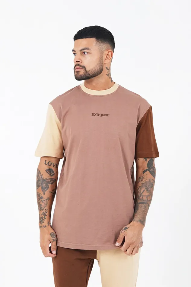 Sixth June Paris Tops Tricolored Logo Tshirt Beige Brown Multi 8211 Men Sixth June Paris Tops Tricolored Logo Tshirt Beige Brown Multi 8211 Men