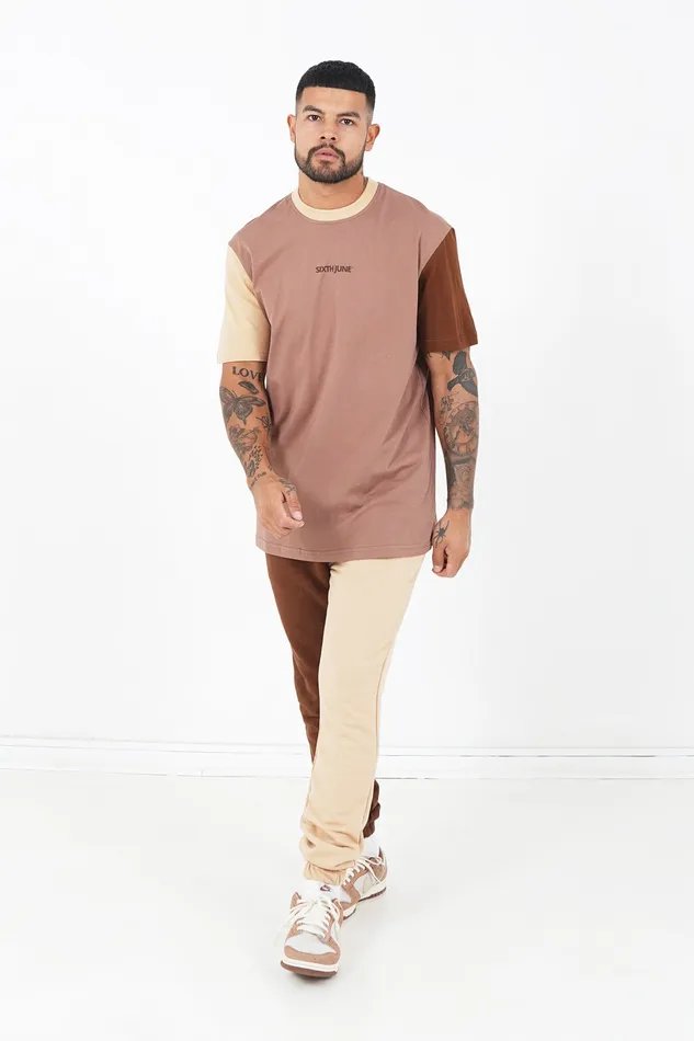Sixth June Paris Tops Tricolored Logo Tshirt Beige Brown Multi 8211 Men Sixth June Paris Tops Tricolored Logo Tshirt Beige Brown Multi 8211 Men