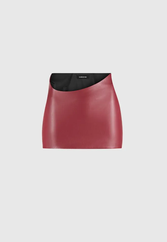 Skirts Women Manire De Voir Curved Waist Leather Mini Skirt Wine Red