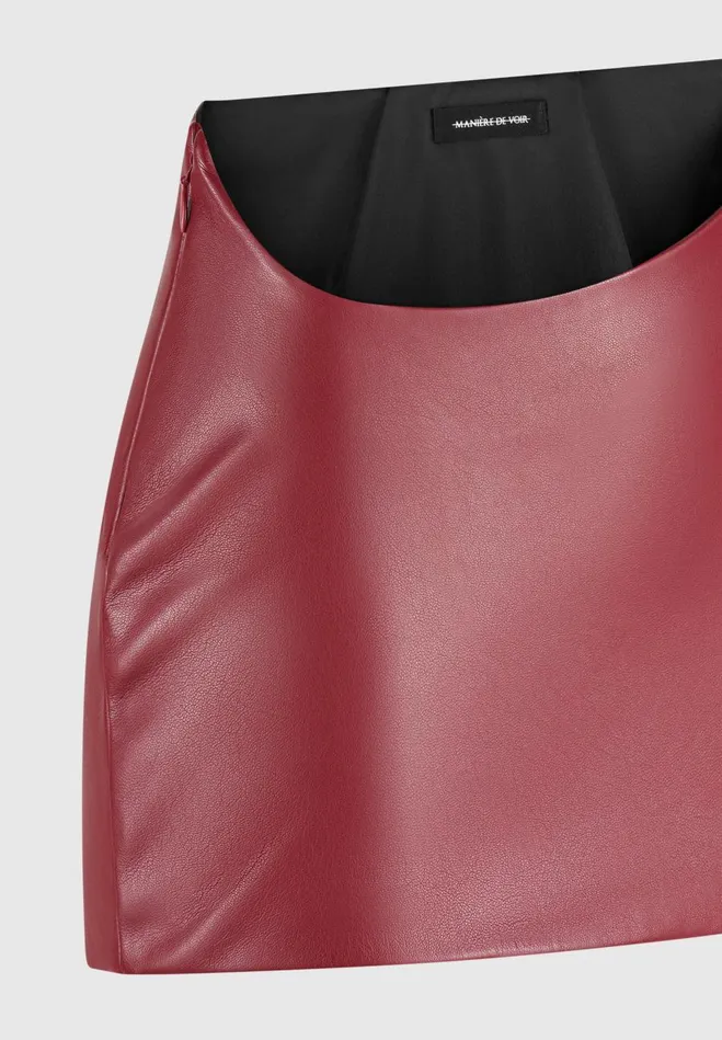 Skirts Women Manire De Voir Curved Waist Leather Mini Skirt Wine Red