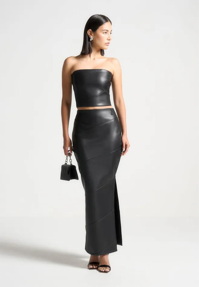 Skirts Women Manire De Voir Leather Midaxi Skirt Black