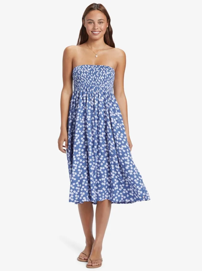 Skirts Women Roxy Cute Summer Midi Skirt Bijou Blue Floral Delight