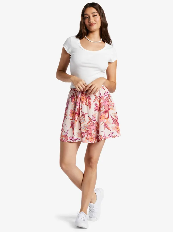 Skirts Women Roxy Para Paradise Drawstring Mini Skirt Pale Dogwood Kartofeel Tropica