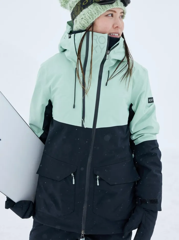 Snow Jackets Women Roxy GORETEX Stretch Purelines Technical Snow Jacket Cameo Green