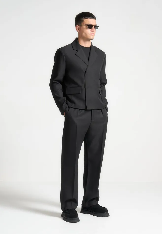 Suits Men Manire De Voir Relaxed Fit Textured Pleated Tailored Trousers Black